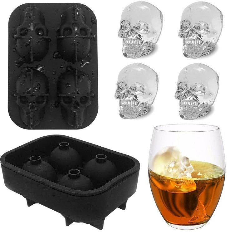 DIY Silicone Skull Ice Cube Tray – Giant slow-melt✨(4 Skull In One)