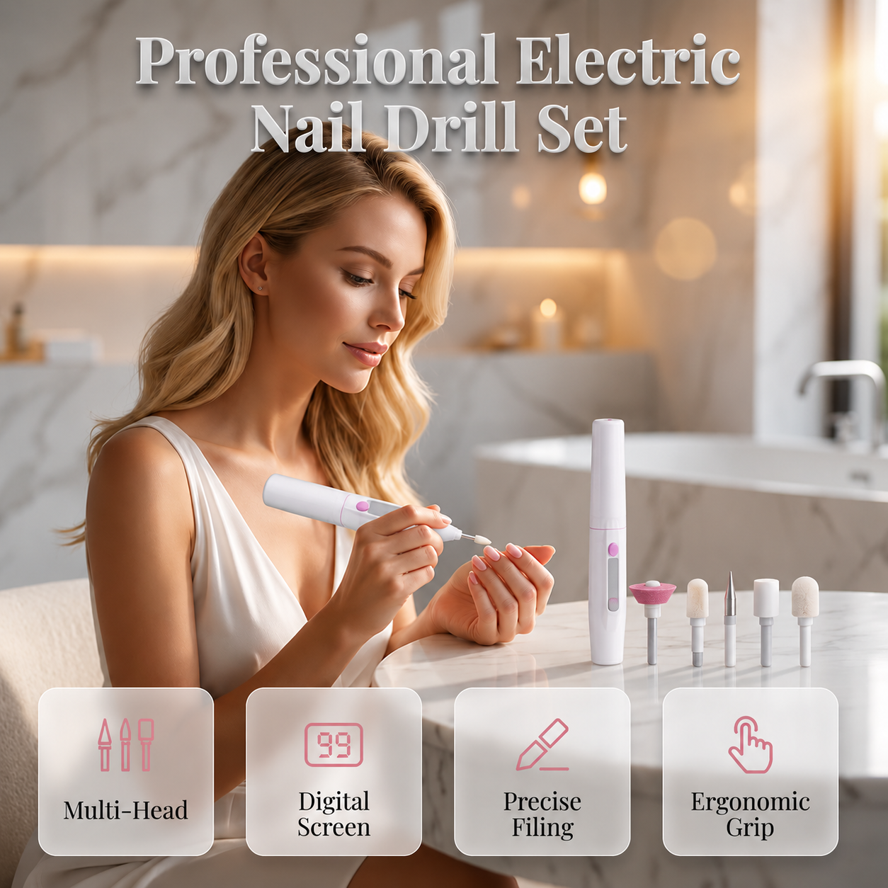 Professional Electric Nail Drill – Multi-Head & Digital Speed Control