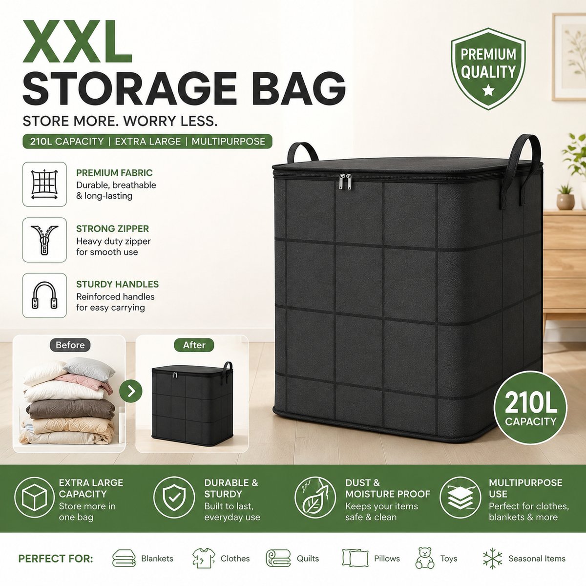 Spacious Moving Storage Bin – Zippered Organizer (BUY 1 GET 1 FREE)