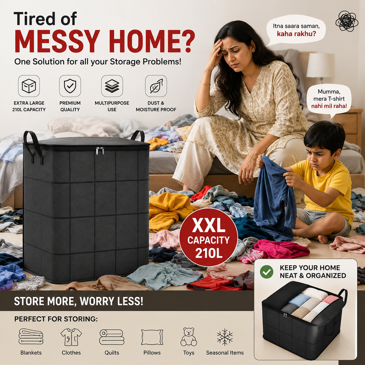 Spacious Moving Storage Bin – Zippered Organizer (BUY 1 GET 1 FREE)