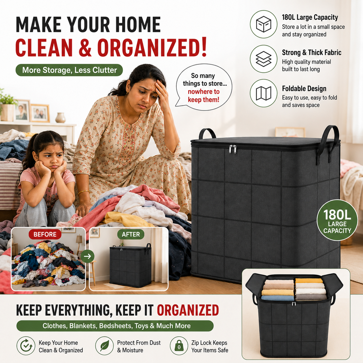 Spacious Moving Storage Bin – Zippered Organizer (BUY 1 GET 1 FREE)