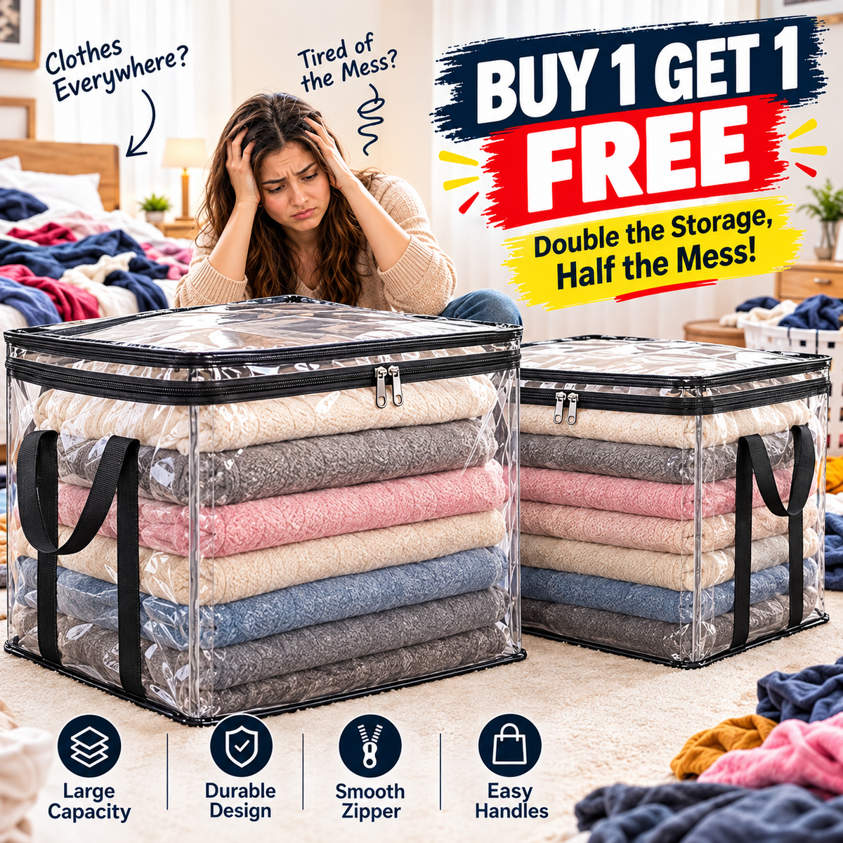 Large Dustproof Storage Box with Handle –  (BUY 1 GET 1 FREE)