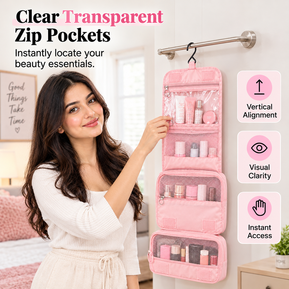 ✨ Striped Hanging Travel Toiletry Bag