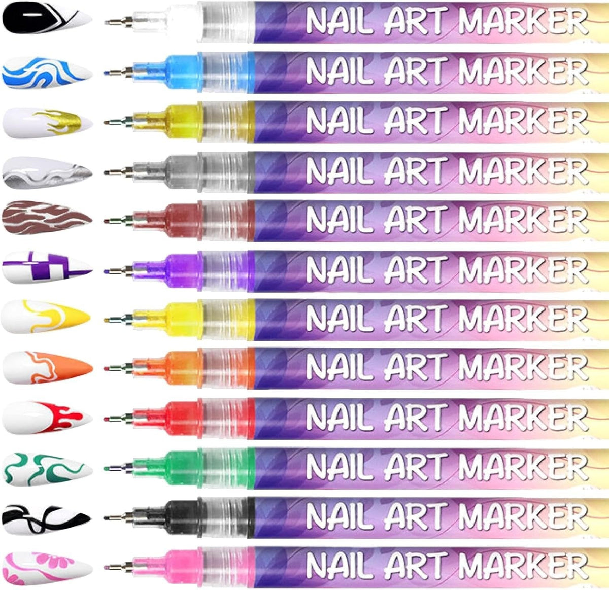 12 Colors Nail Art Marker Pen Set – DIY Creative Nail Design Pens 🎨💅