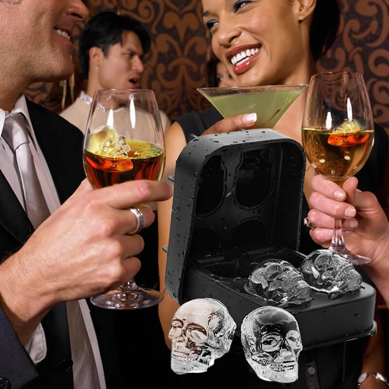DIY Silicone Skull Ice Cube Tray – Giant slow-melt✨(4 Skull In One)